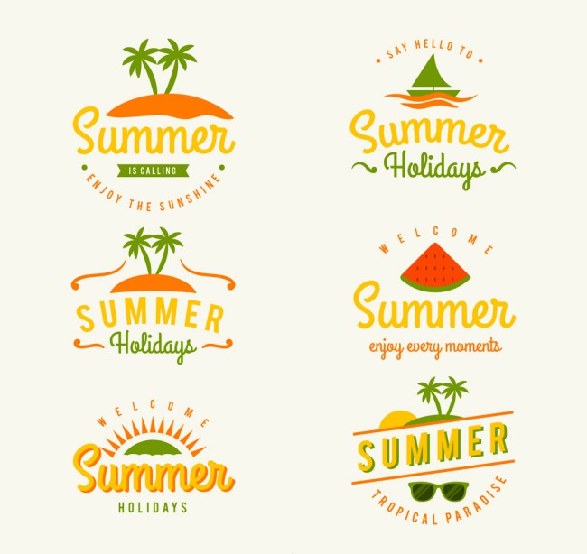 6款彩色夏季艺术字标签矢量图素材中国网精选