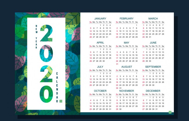 2020年彩色树叶年历矢量素材16图库网精选