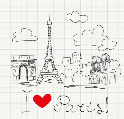 手绘巴黎著名建筑矢量素材16素材网精选