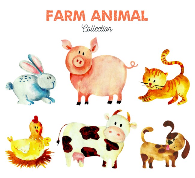 6款水彩绘农场动物矢量素材普贤居素材网精选