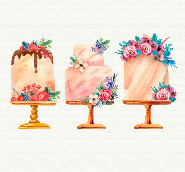 3款美味花卉装饰蛋糕矢量图素材中国网精选