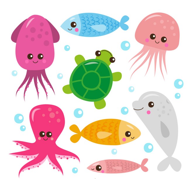 7款卡通海洋动物矢量素材16图库网精选