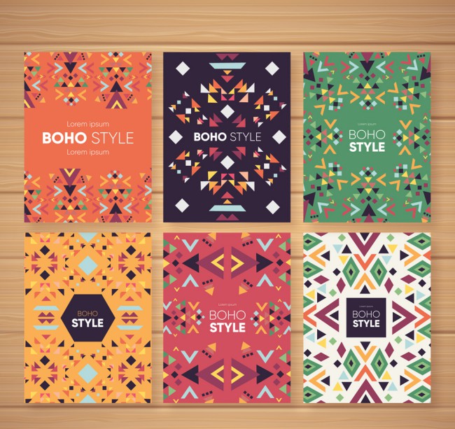 6款创意波西米亚风花纹卡片矢量图普贤居素材网精选