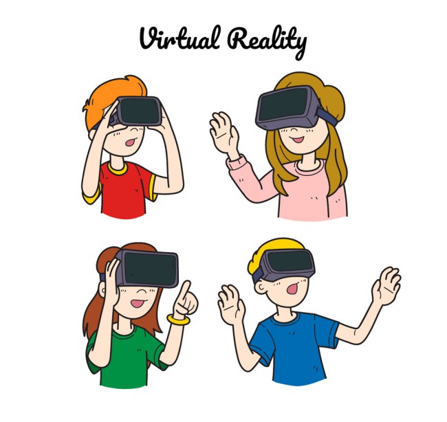 4款彩绘戴VR头显的人物半身像矢量