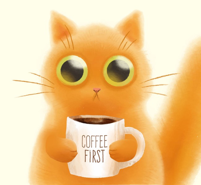 可爱抱咖啡的猫矢量素材16图库网精选