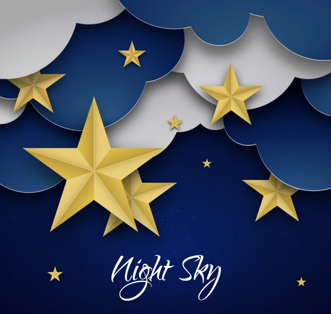 创意夜晚云朵和星星剪贴画矢量素材16图库网精选