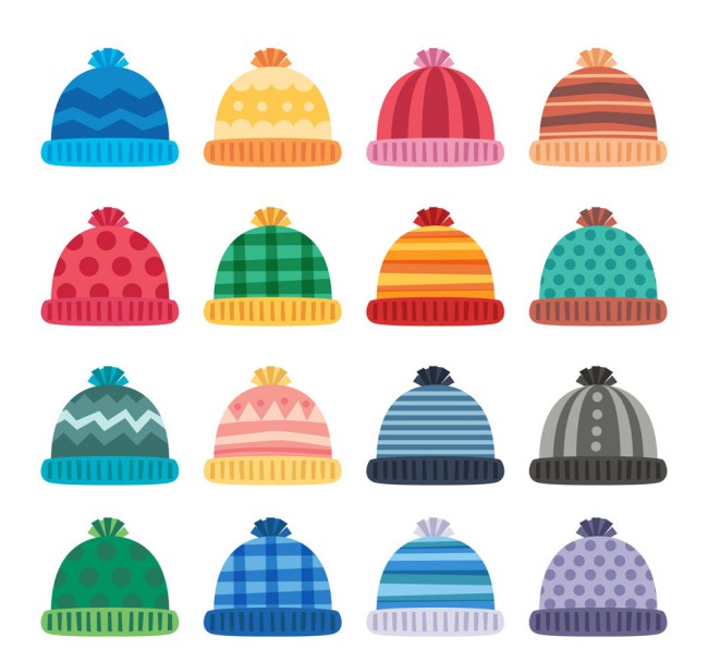 16款彩色花纹毛线帽矢量素材16设计网精选