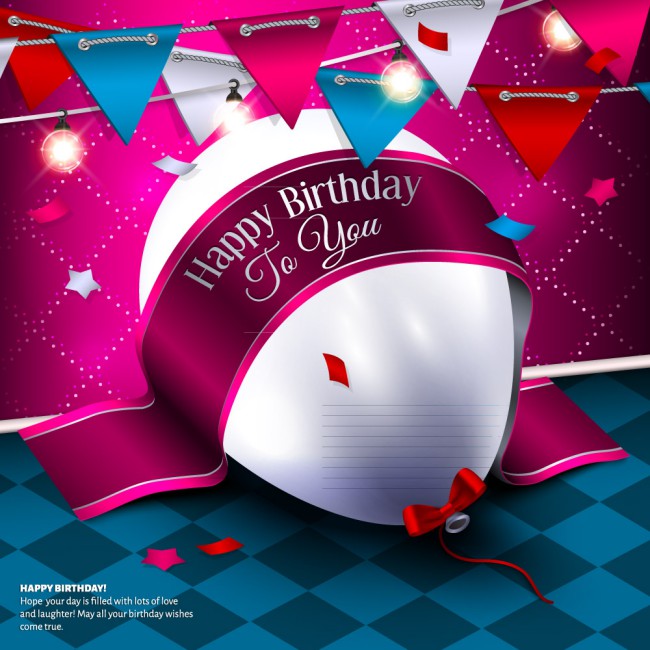 白色生日气球和三角拉旗矢量素材16素材网精选