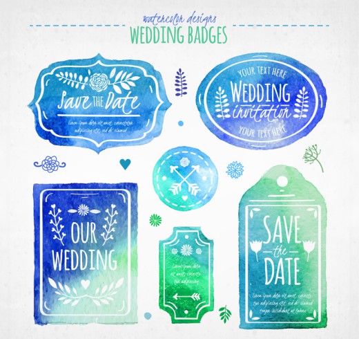 6款蓝绿色水彩婚礼标签与吊牌矢量图16图库网精选