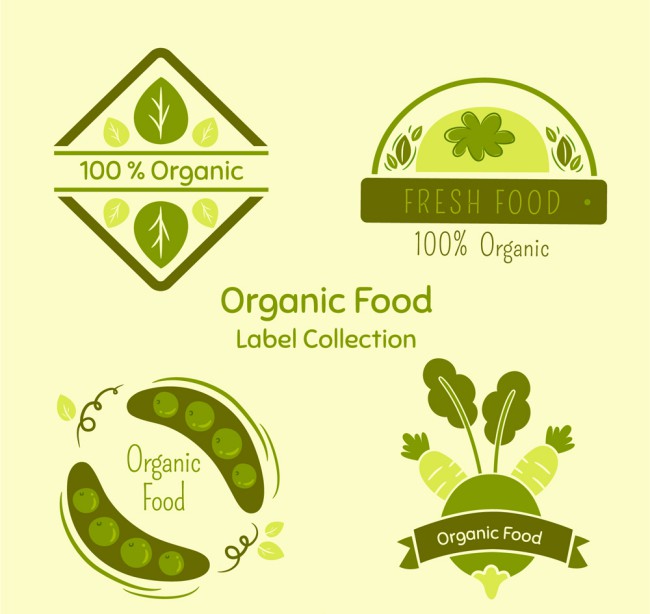 4款绿色有机蔬菜标签矢量素材16素材网精选