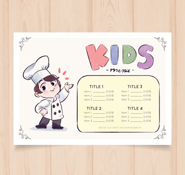 可爱手绘厨师儿童菜单矢量图16素材网精选