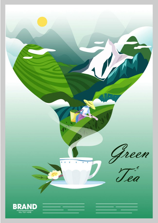 创意绿茶茶园海报矢量素材16设计网