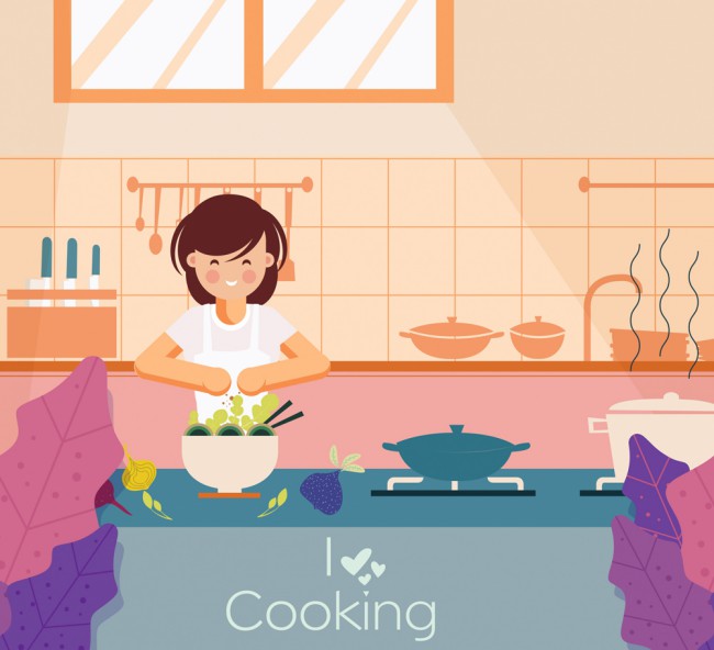 创意厨房烹饪的女子矢量素材16图库网精选