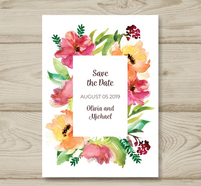 水彩绘花卉婚礼邀请卡设计矢量图16图库网精选