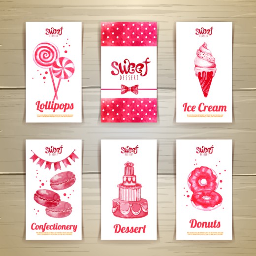 6款甜品卡片设计矢量素材16素材网精选