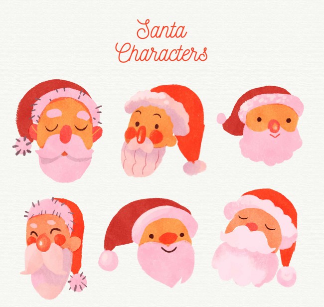 6款水彩绘圣诞老人头像矢量图普贤居素材网精选