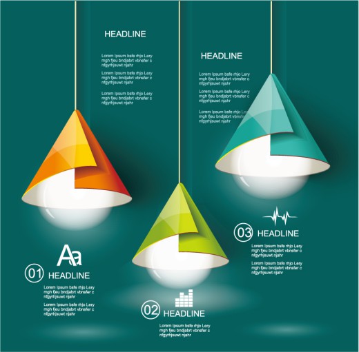 彩色折纸吊灯商务信息图矢量素材素