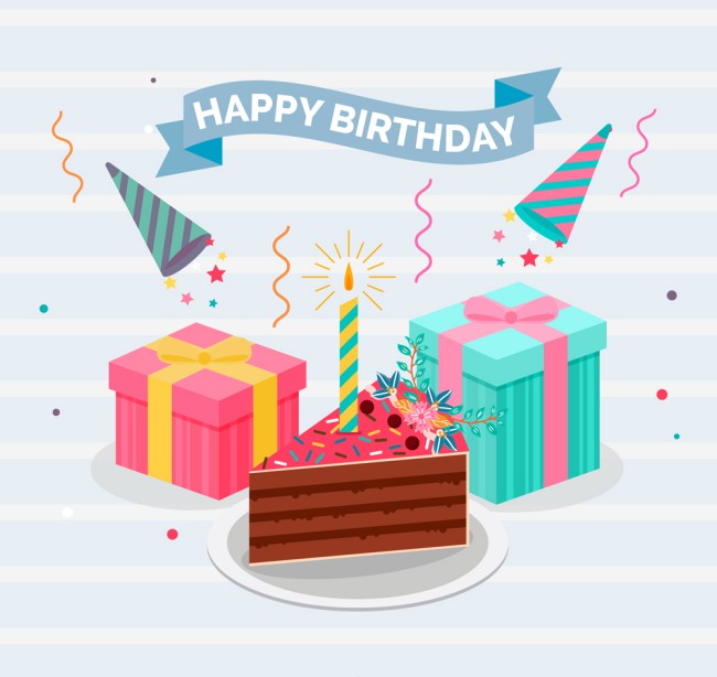 彩色生日三角蛋糕和礼盒矢量素材16设计网精选