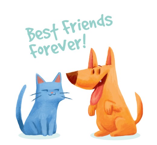 可爱蓝猫和狗的友谊矢量素材普贤居