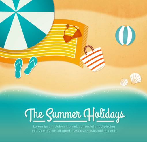 夏季沙滩度假插画矢量图16素材网精选