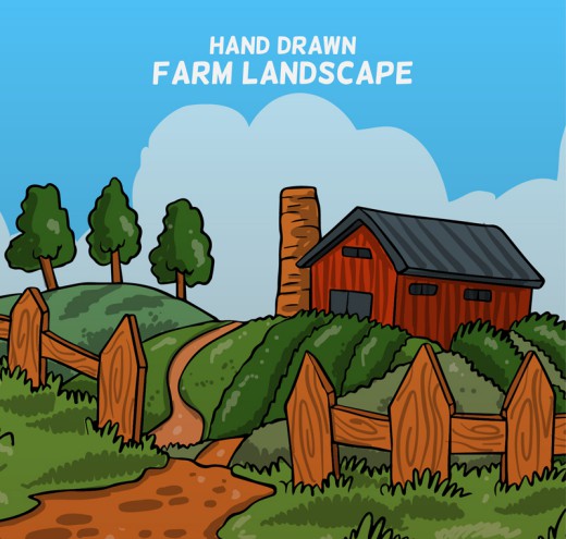 手绘农场风景矢量素材16设计网精选