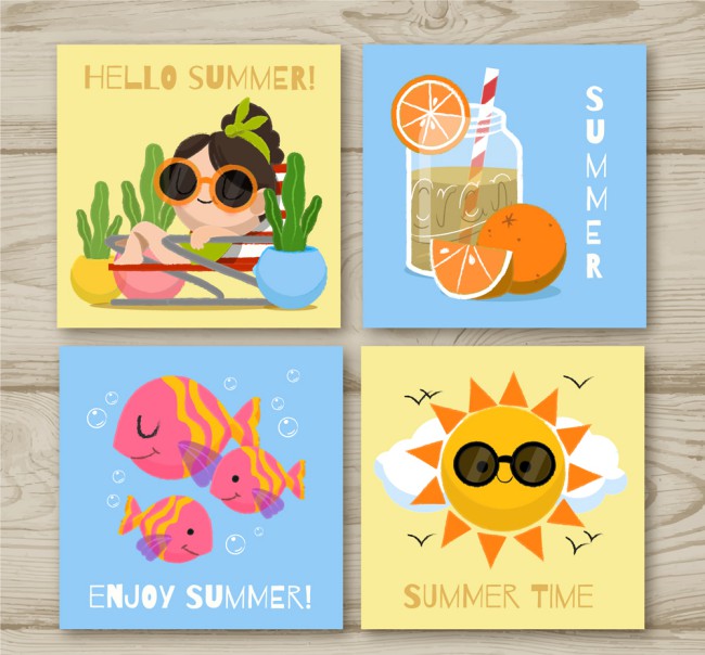 4款可爱夏季元素卡片矢量素材素材中国网精选