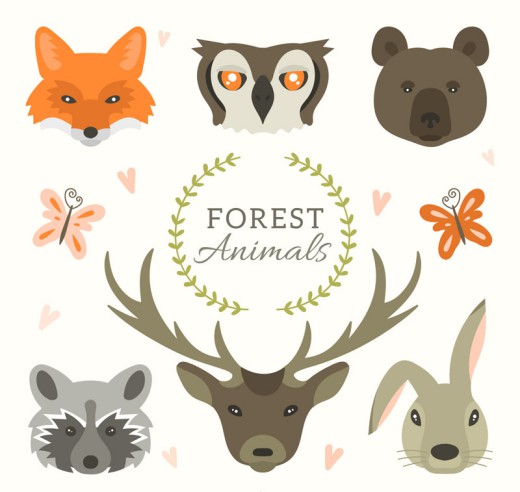 6款森林动物和蝴蝶设计矢量素材16图库网精选