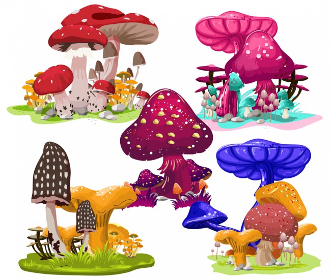 4款彩色卡通蘑菇矢量素材16图库网精选