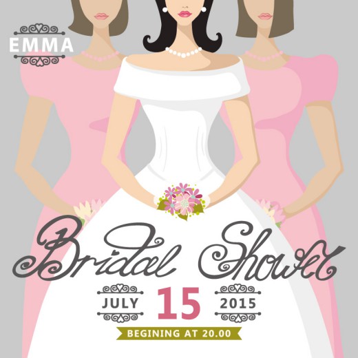 卡通新娘婚礼邀请海报矢量素材16设计网精选