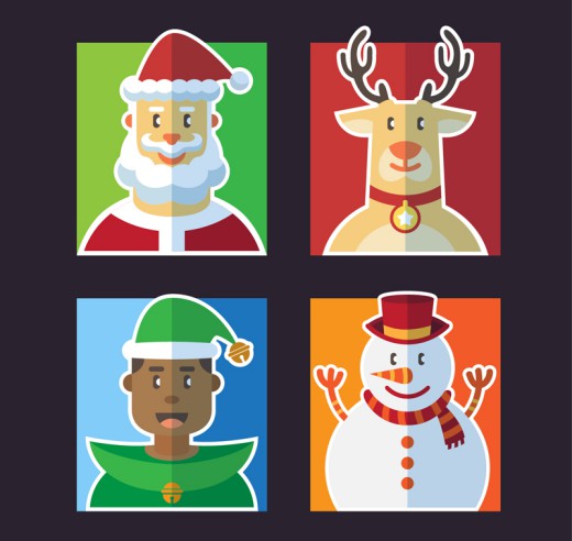 4款扁平化圣诞角色头像矢量素材16图库网精选