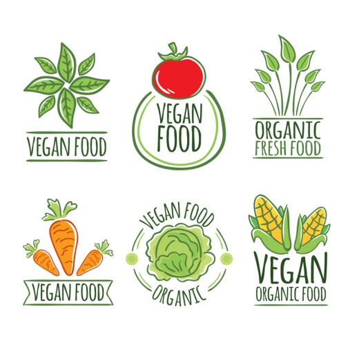 6款创意彩绘素食蔬菜标签矢量素材普贤居素材网精选