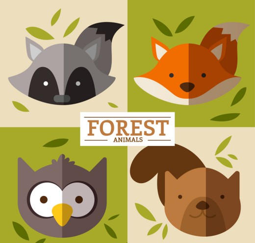 4款扁平化森林动物头像矢量素材16图库网精选