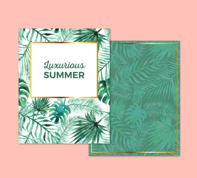 水彩绘夏季棕榈树叶卡片矢量素材16设计网精选