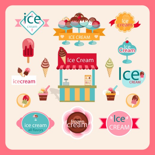 彩色冰淇淋元素标签矢量素材普贤居素材网精选