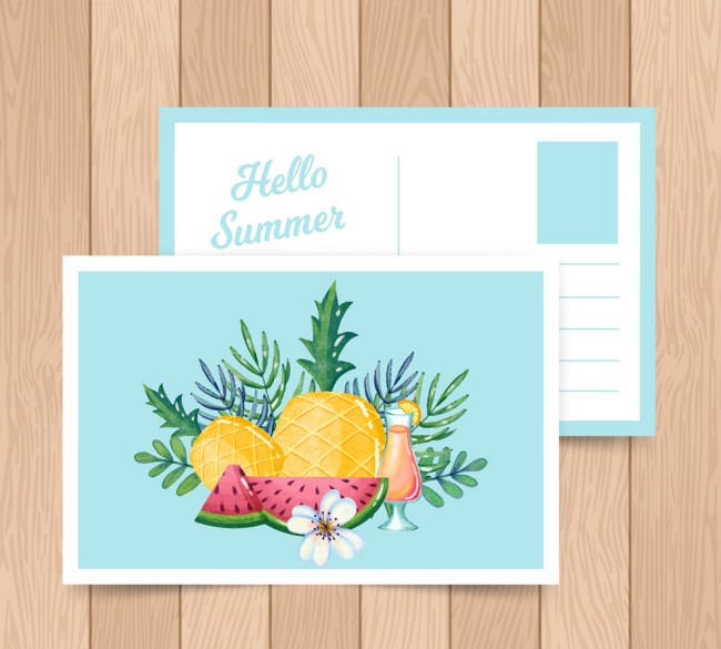 彩色夏季水果明信片矢量素材16图库网精选