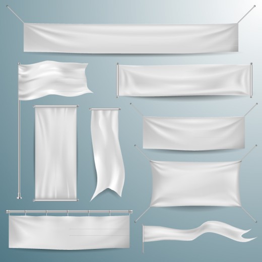 9款悬挂的白色绸布横幅矢量素材素