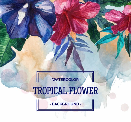 水彩绘热带花卉背景矢量素材16素材网精选