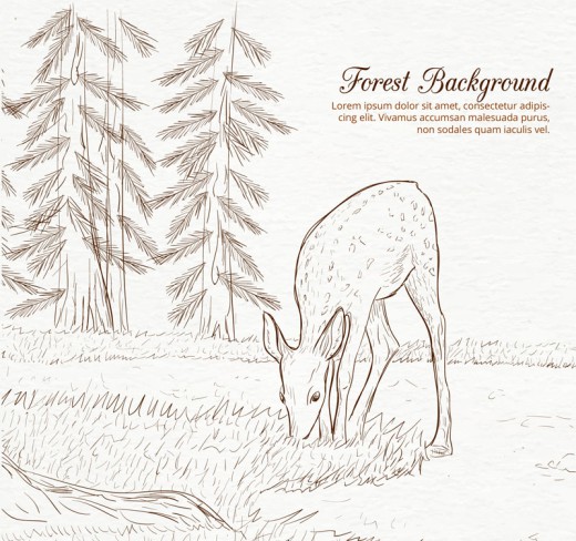 手绘森林中食草的鹿矢量素材16图库网精选