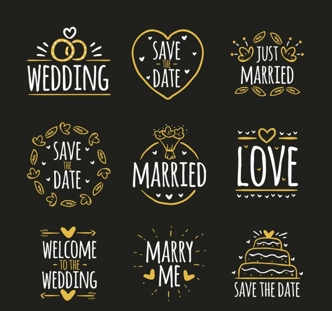 9款金色婚礼标签矢量素材16素材网精选