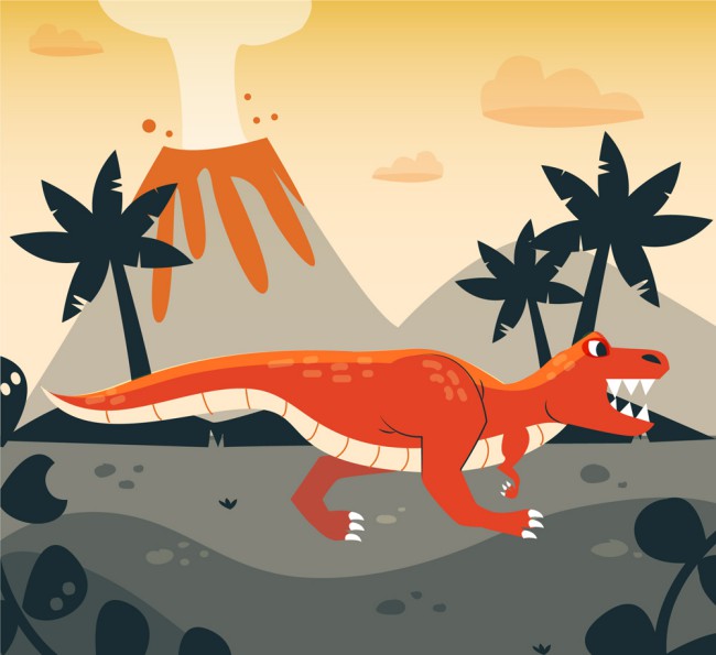 创意恐龙和火山矢量素材16设计网精选