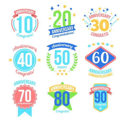 9款彩色周年纪念标签设计矢量素材普贤居素材网精选