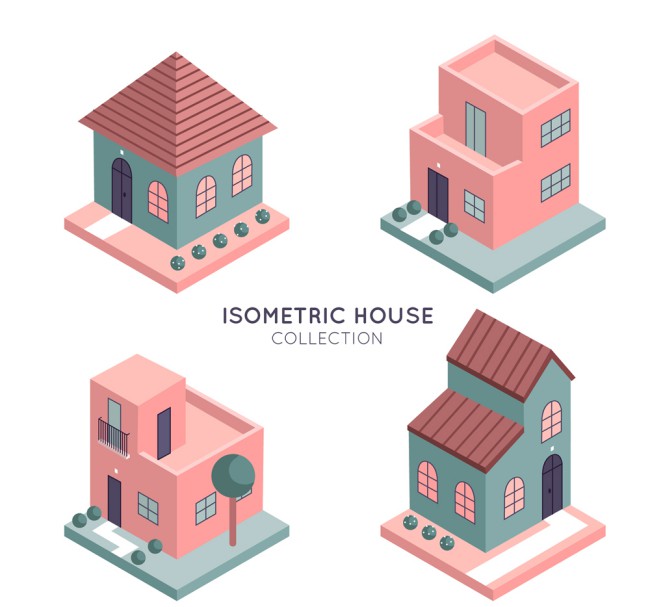 4款立体粉色房屋设计矢量图16图库网精选