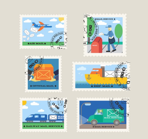6款创意信件邮票设计矢量素材16素材网精选