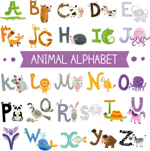 26个创意动物字母矢量素材普贤居素