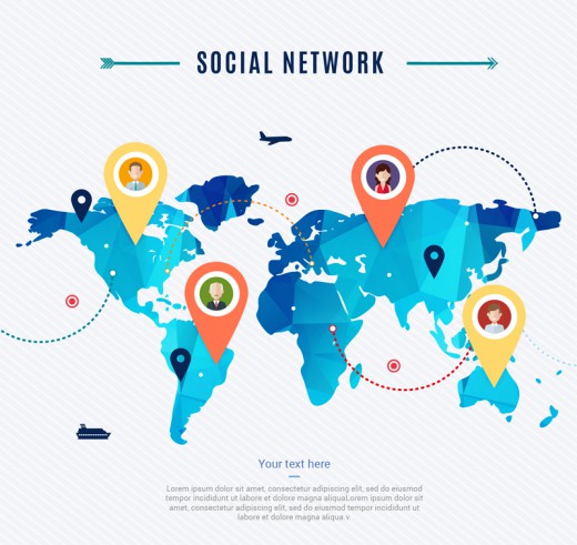 社交网络世界地图矢量素材16素材网精选