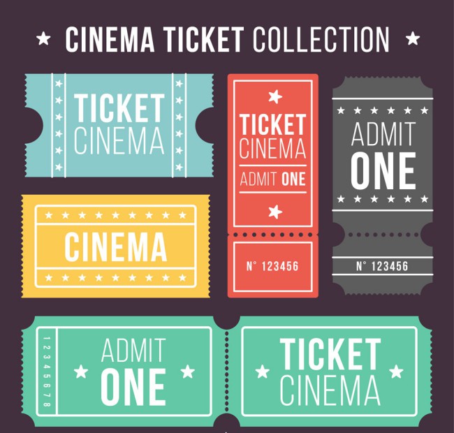 5款彩色创意单人电影票矢量素材素材中国网精选