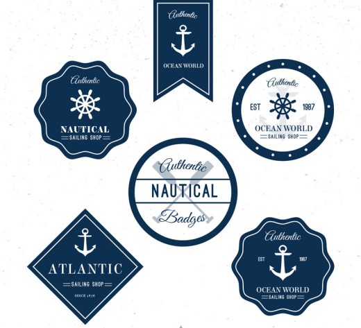 6款深蓝色创意航海徽章矢量素材素
