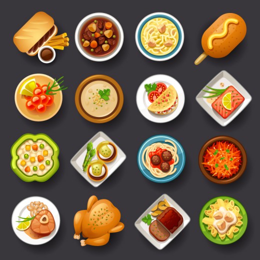 16款精美食物俯视图矢量图素材中国