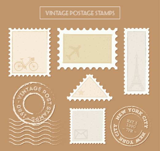 7款复古邮票和邮戳矢量素材素材中