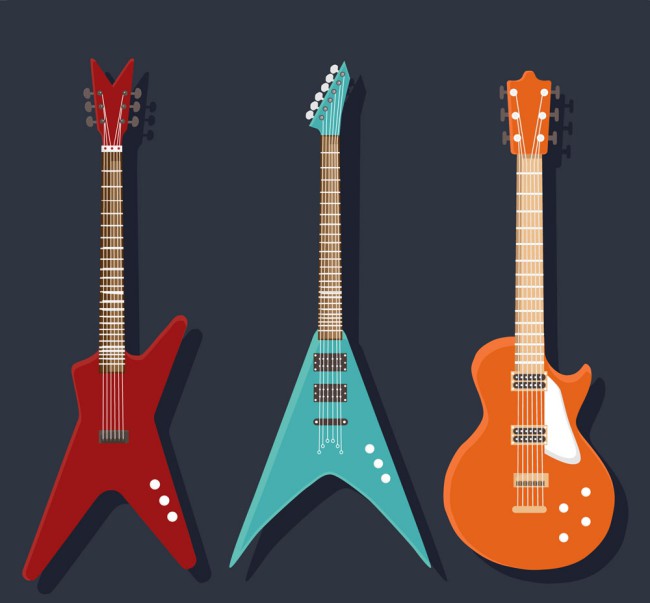 3款彩色时尚电吉他矢量素材普贤居素材网精选